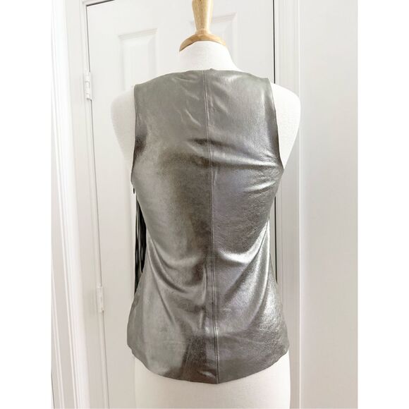 Nour Hammour Retrograde Gold Taupe Metallic Leather Fringe Top Size 38 4 6 - Picture 4 of 7